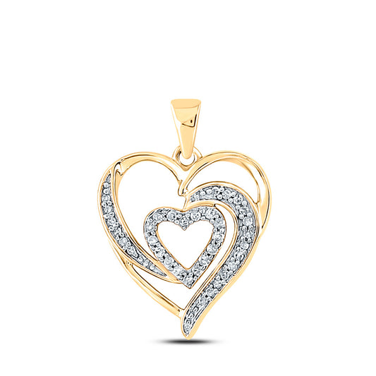 10K Yellow Gold Womens Round Diamond Heart Pendant 1/6 Cttw, Length: 0.88 In, Width: 0.62 In