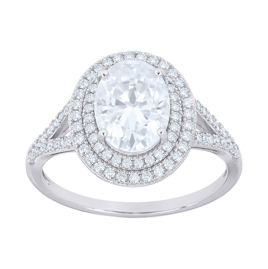 Sterling Silver Womens Oval Round 4.6ct Moissanite Halo Engagement Ring Size 10 – Elegant Jewelry Gift for Birthday, Anniversary, Engagement, Wedding