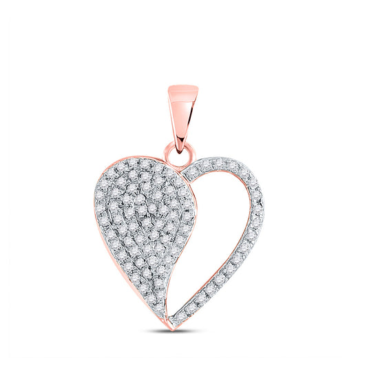 10K Yellow Or White Or Rose Gold Womens Round Diamond Modern Heart Pendant