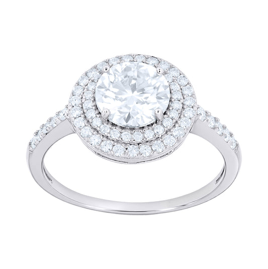 Sterling Silver Womens 2.004ct Moissanite Halo Engagement Ring Size 10 – Elegant Jewelry Gift for Birthday, Anniversary, Engagement, Wedding