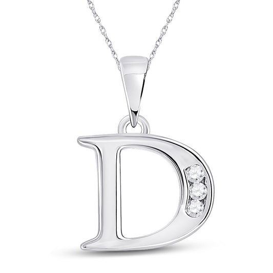 10K White Gold Womens Round Diamond Initial Letter Pendant