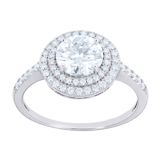 Sterling Silver Womens 3.53ct Moissanite Halo Engagement Ring Size 10 – Elegant Jewelry Gift for Birthday, Anniversary, Engagement, Wedding