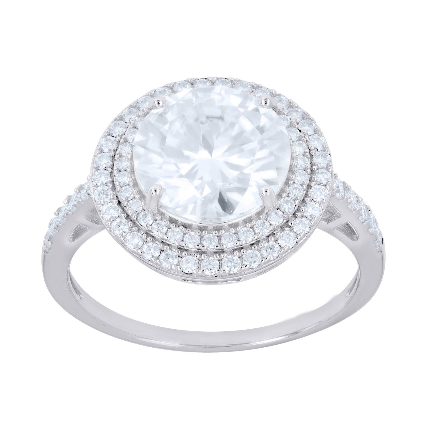Sterling Silver Womens 4.58ct Moissanite Halo Engagement Ring Size 10 – Elegant Jewelry Gift for Birthday, Anniversary, Engagement, Wedding