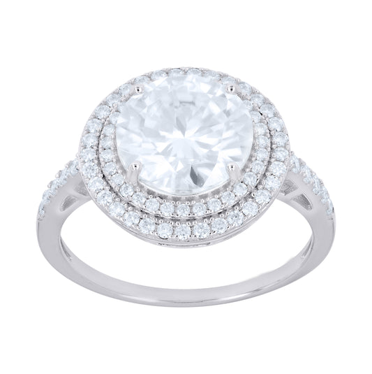 Sterling Silver Womens 4.58ct Moissanite Halo Engagement Ring Size 10 – Elegant Jewelry Gift for Birthday, Anniversary, Engagement, Wedding