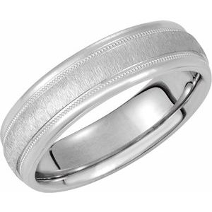 14K White Gold 6 Mm Polished Half Round Milgrain Stone Finish Band Size 7