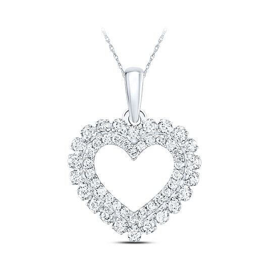 14K White Gold Womens Round Diamond Heart Pendant 3/8 Cttw, Length: 0.84 In, Width: 0.58 In