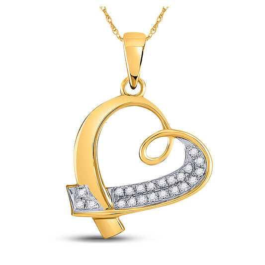10K Yellow Gold Womens Round Diamond Heart Pendant 1/10 Cttw, Length: 0.89 In, Width: 0.59 In