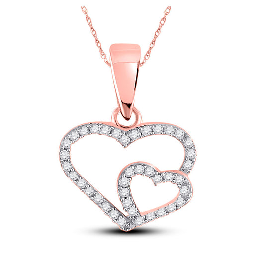 10K Yellow Or Rose Gold Womens Round Diamond Double Heart Pendant