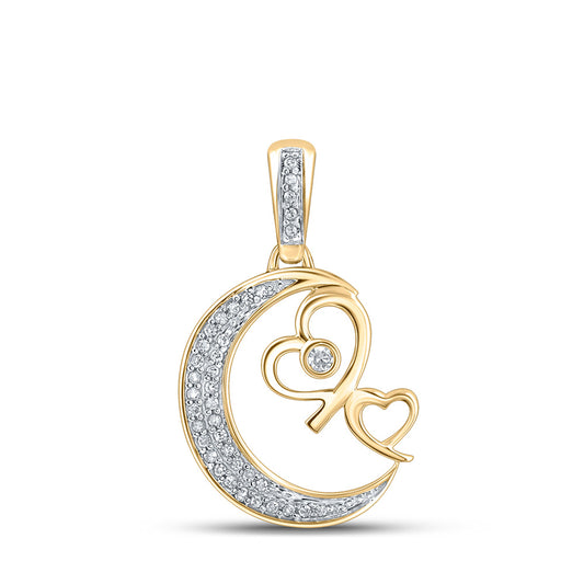 10K Yellow Gold Womens Round Diamond Crescent Moon Heart Pendant 1/10 Cttw