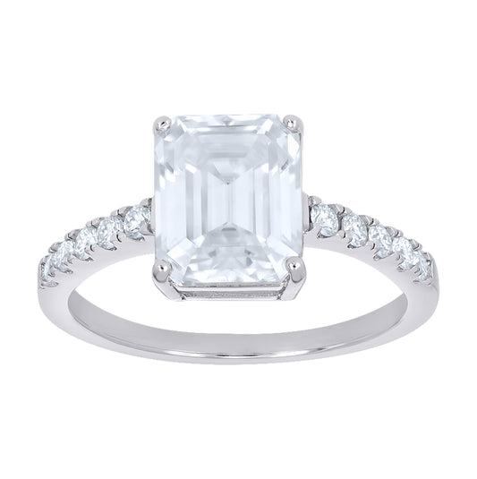 Sterling Silver Womens Emerald Round 4.3ct Moissanite Engagement Ring Size 10 – Elegant Jewelry Gift for Birthday, Anniversary, Engagement, Wedding