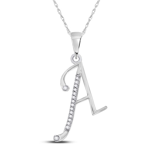 10K White Gold Womens Round Diamond Initial Letter Pendant