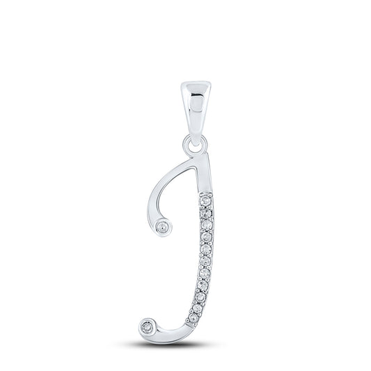 10K White Gold Womens Round Diamond Initial Letter Pendant