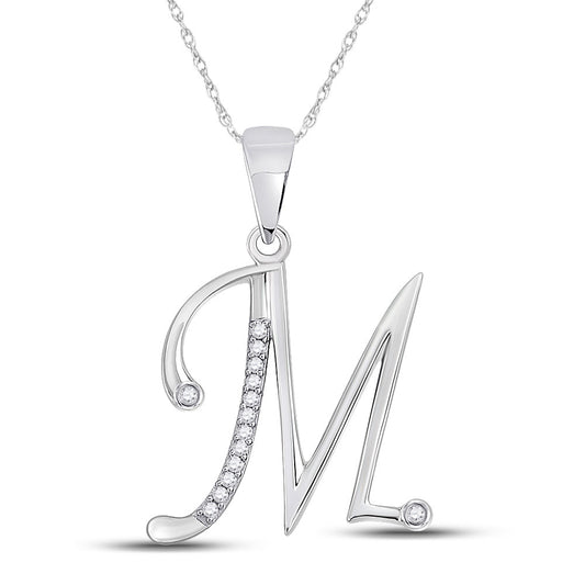 10K White Gold Womens Round Diamond Initial Letter Pendant