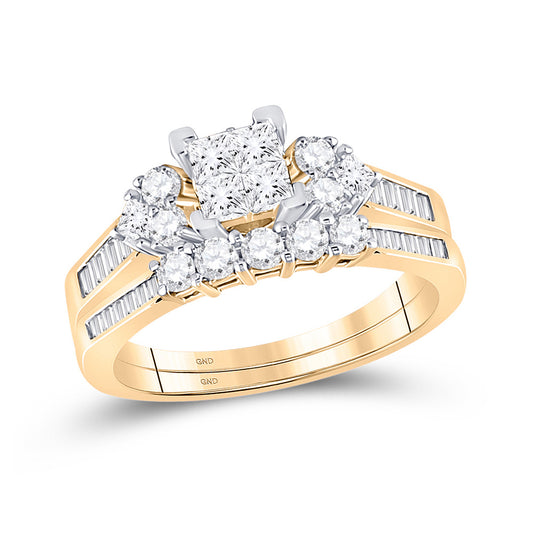 10K Yellow Gold Princess Diamond Bridal Wedding Ring Band Set 1 Cttw, Womens Size: 5-10