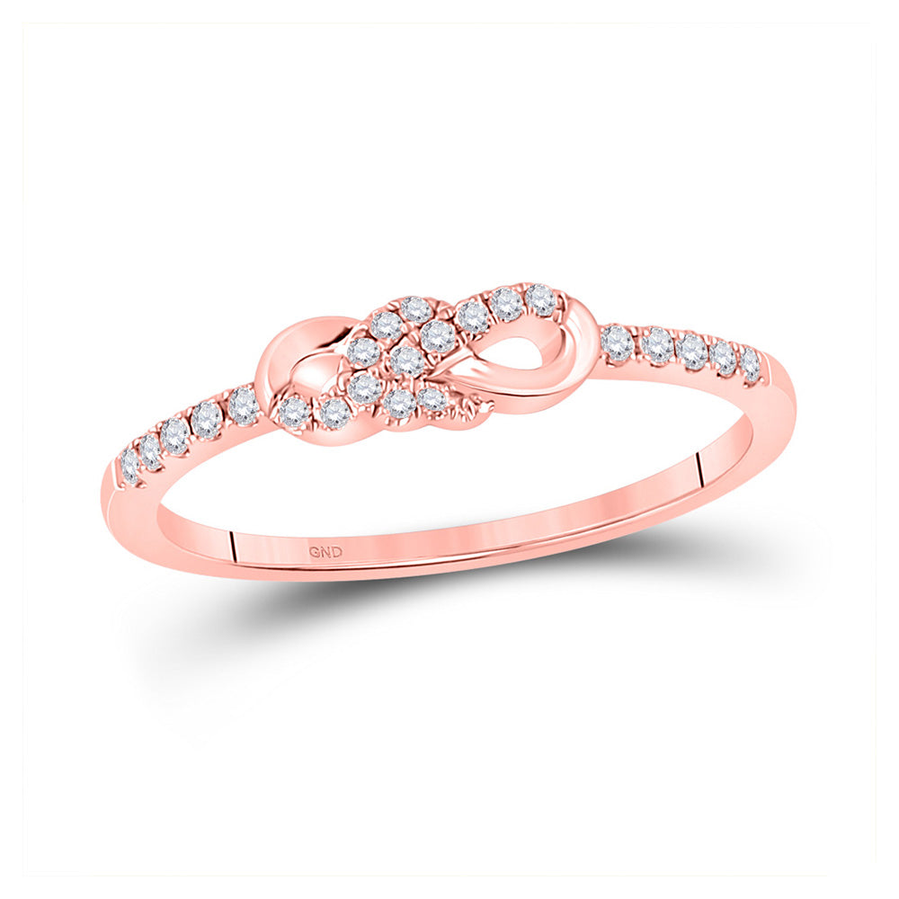 10K Rose Gold Womens Round Diamond Knot Stackable Band Ring 1/6 Cttw, Womens Size: 5-10