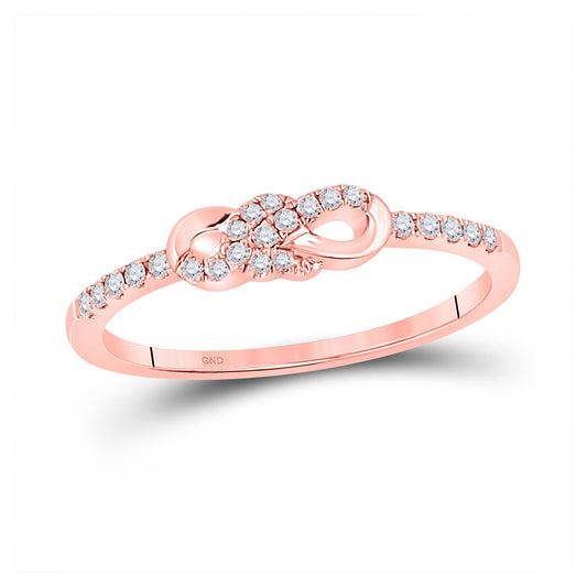 10K Rose Gold Womens Round Diamond Knot Stackable Band Ring 1/6 Cttw, Womens Size: 5-10