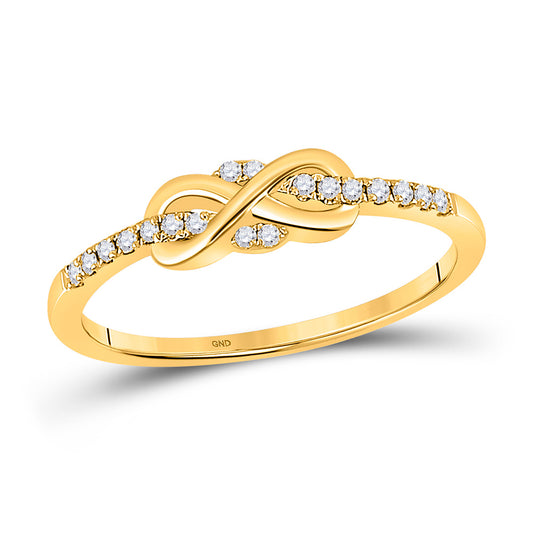 10K Yellow Gold Womens Round Diamond Infinity Knot Stackable Band Ring 1/10 Cttw, Womens Size: 5-10