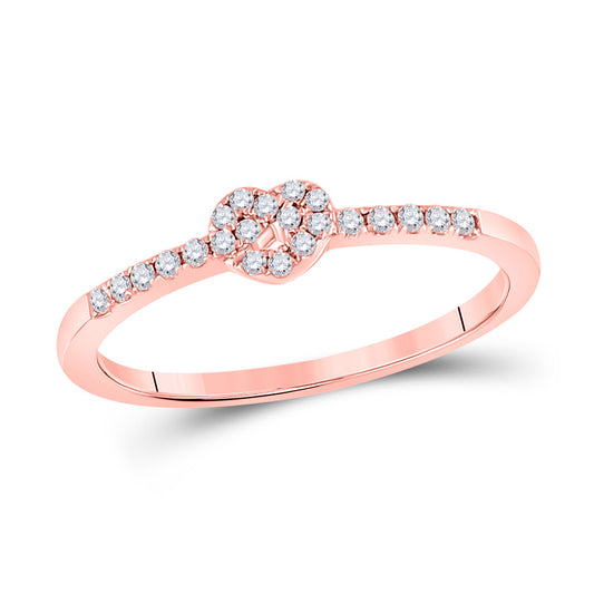10K Rose Gold Womens Round Diamond Heart Knot Stackable Band Ring 1/8 Cttw, Womens Size: 5-10