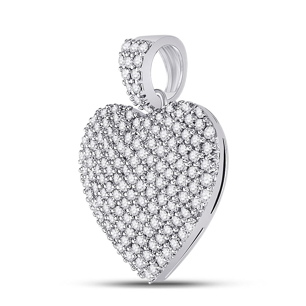 14K White Gold Womens Round Diamond Charmed Heart Pendant 1 Cttw