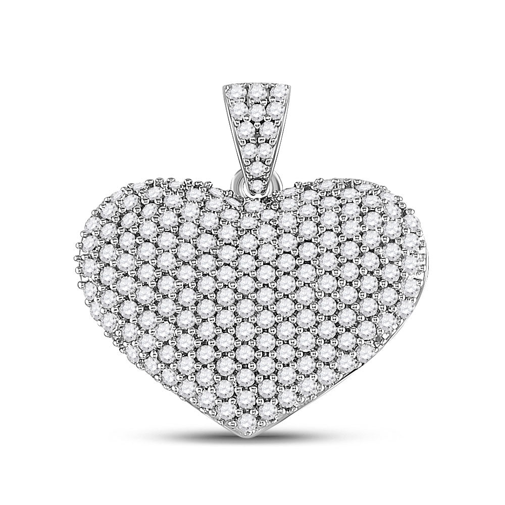 14K White Gold Womens Round Diamond Charmed Heart Pendant 1 Cttw