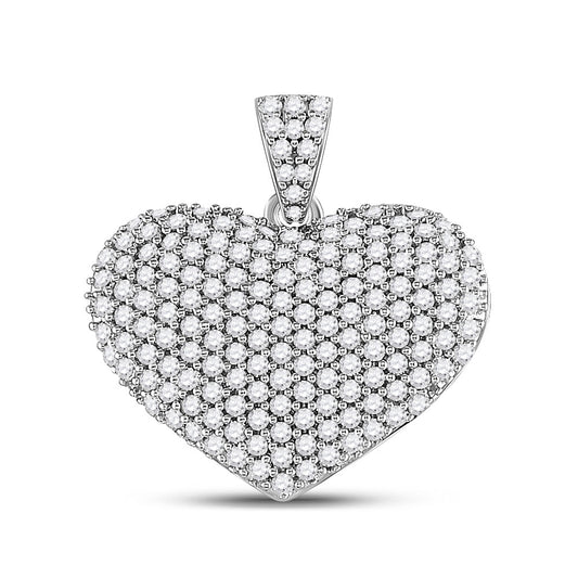 14K White Gold Womens Round Diamond Charmed Heart Pendant 1 Cttw