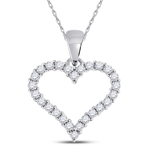 14K White Gold Womens Round Diamond Outline Heart Pendant 1/4 Cttw