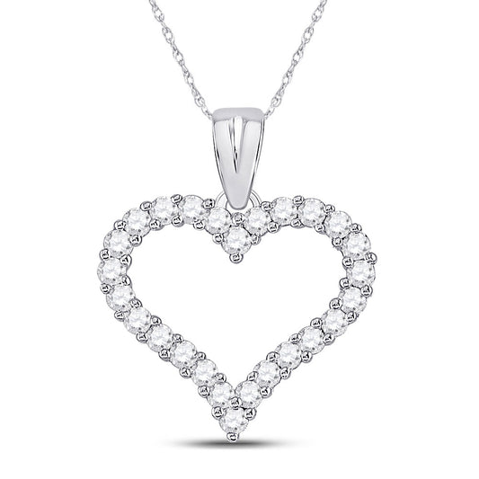 14K White Gold Womens Round Diamond Outline Heart Pendant 1/2 Cttw
