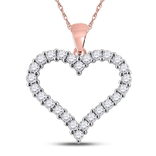 14K Rose Gold Womens Round Diamond Heart Pendant 1 Cttw