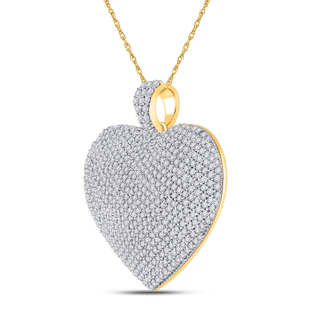 14K Yellow Gold Womens Round Diamond Charmed Heart Pendant 2 Cttw, Length: 1.14 In, Width: 1.24 In