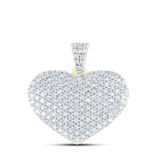 14K Yellow Gold Womens Round Diamond Charmed Heart Pendant 1 Cttw