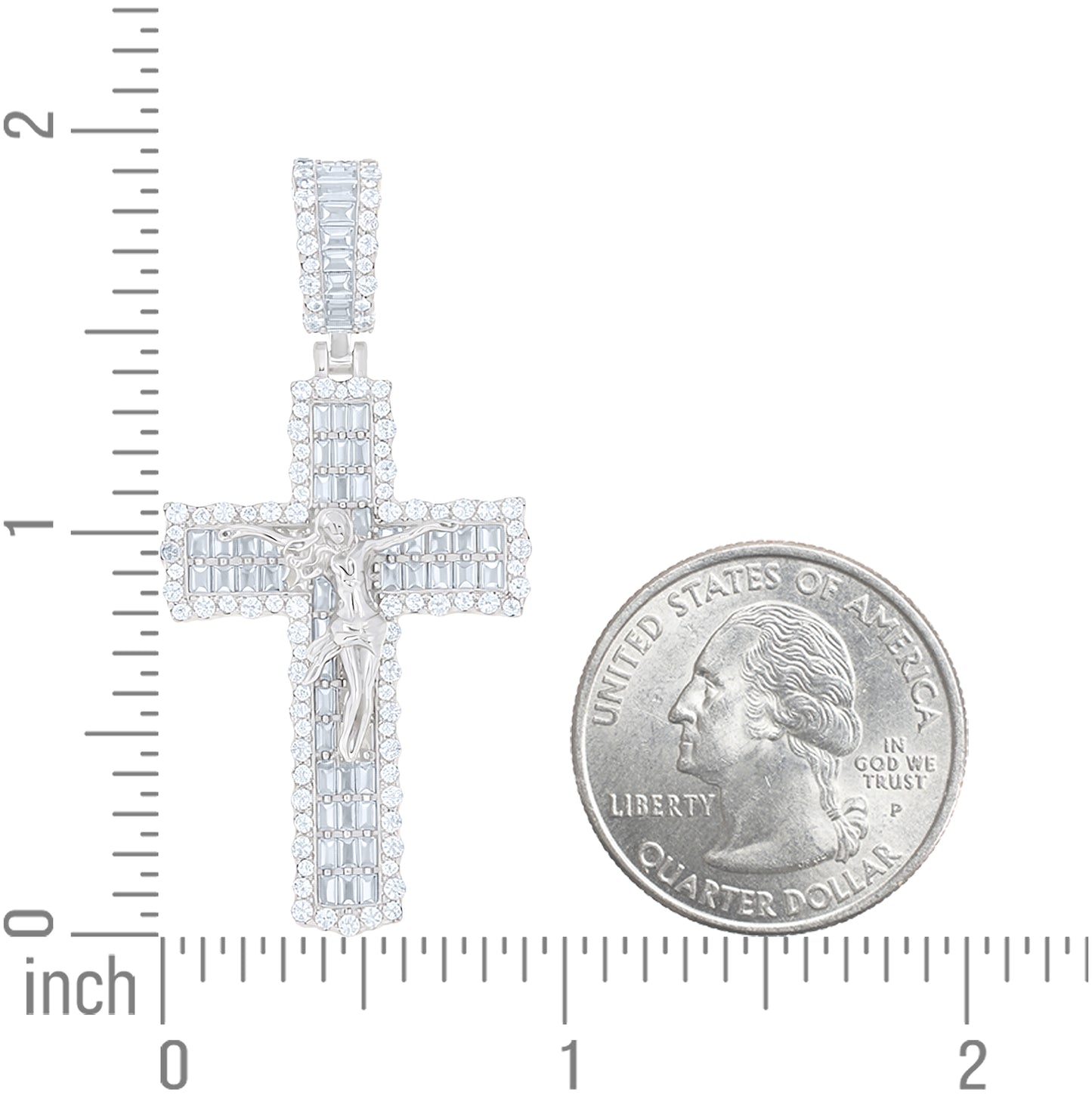 Sterling Silver Unisex Round Baguette Cubic-Zirconia Crucifix Cross Religious Charm Pendant – Elegant Jewelry Gift for Birthday, Anniversary, Engagement, Wedding