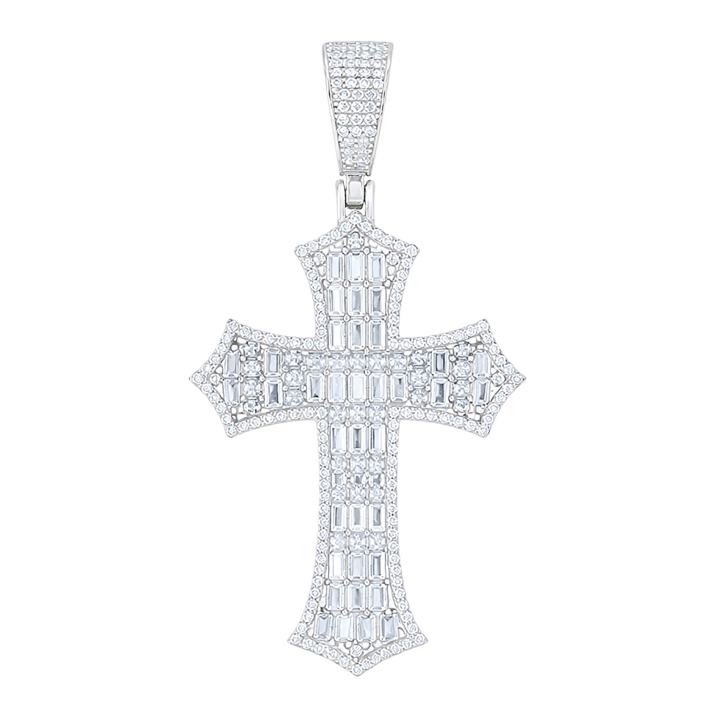 Sterling Silver Unisex Round Baguette Cubic-Zirconia Cross Religious Charm Pendant – Elegant Jewelry Gift for Birthday, Anniversary, Engagement, Wedding