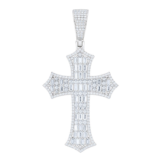 Sterling Silver Unisex Round Baguette Cubic-Zirconia Cross Religious Charm Pendant – Elegant Jewelry Gift for Birthday, Anniversary, Engagement, Wedding