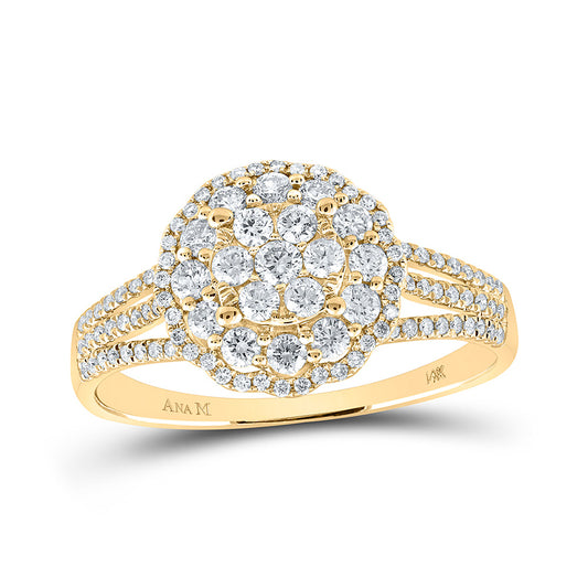 14K Yellow Gold Womens Round Diamond Halo Flower Cluster Ring 7/8 Cttw, Womens Size: 5-10