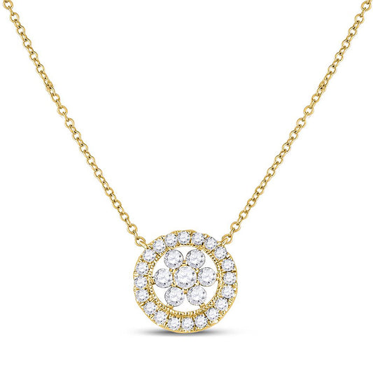 14K Yellow Gold Womens Round Diamond Floral Cluster Necklace 1/3 Cttw, Length: 17.99 In