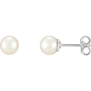 Sterling Silver Pearl 7.0-7.5 Mm Freshwater Cultured Pearl Earrings With Backs