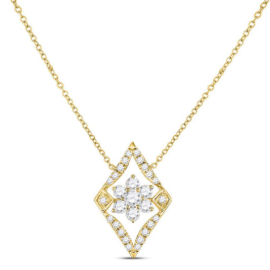 14K Yellow Gold Womens Round Diamond Geometric Cluster Necklace 1/3 Cttw, Length: 17.5 In