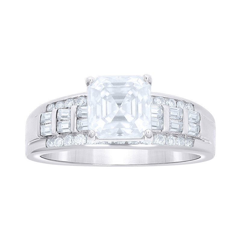925 Sterling Silver Baguette/Asscher-Cut Moissanite Ring