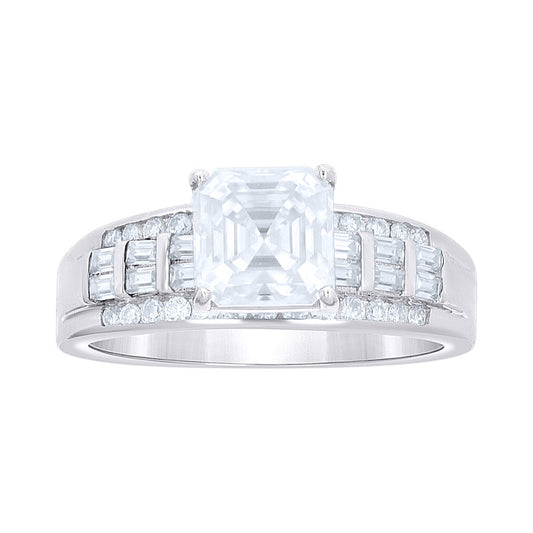 925 Sterling Silver Baguette/Asscher-Cut Moissanite Ring