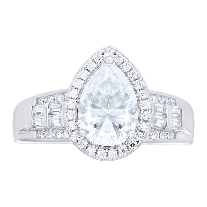 925 Sterling Silver Baguette/Pear Moissanite Ring