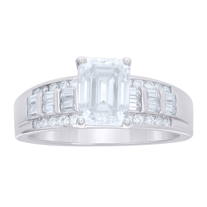 925 Sterling Silver Baguette/Emerald-Cut Moissanite Ring