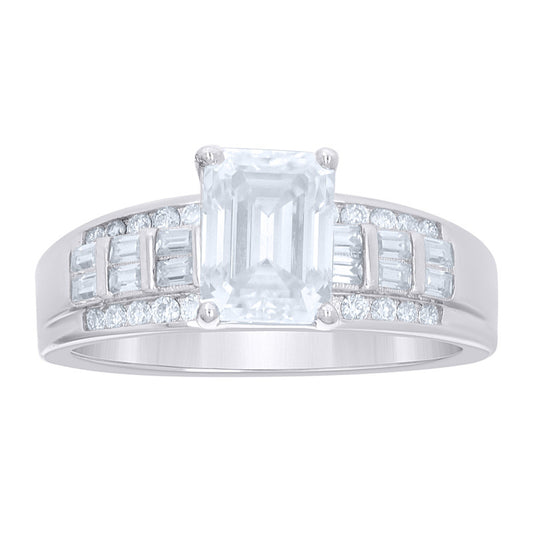 925 Sterling Silver Baguette/Emerald-Cut Moissanite Ring