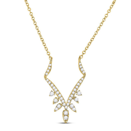 14K Yellow Gold Womens Round Diamond Fashion Necklace 1/4 Cttw, Length: 17.99 In