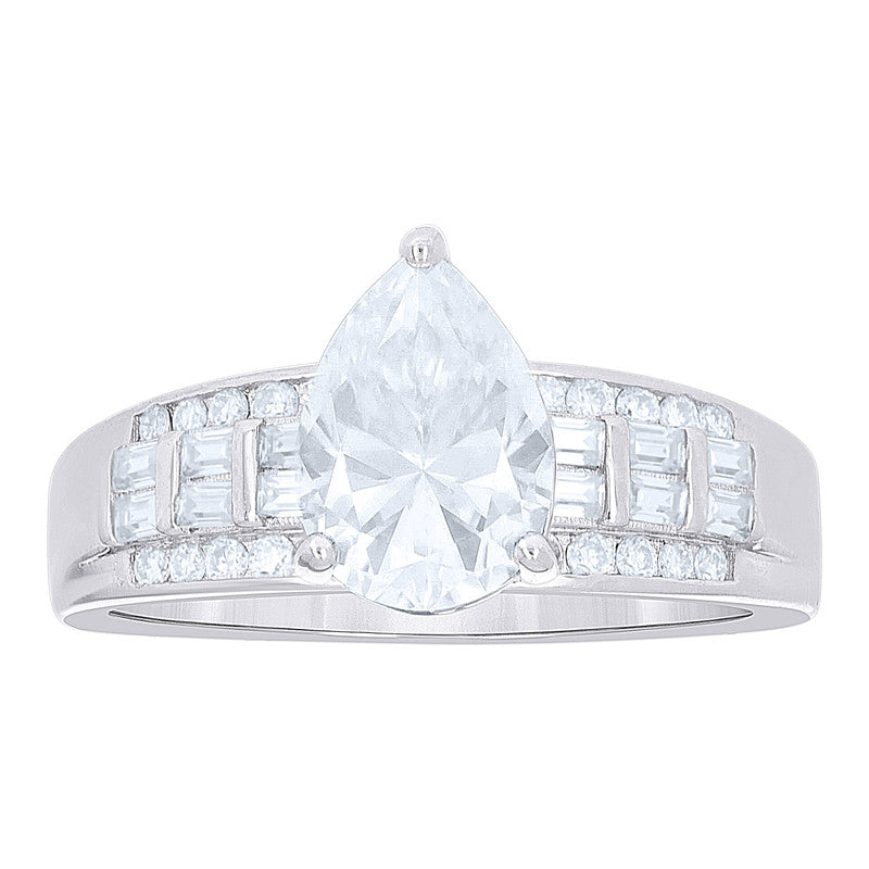 925 Sterling Silver Baguette/Pear Moissanite Ring