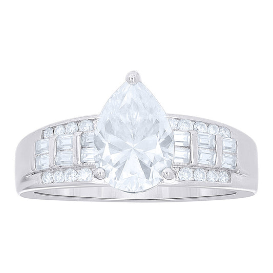 925 Sterling Silver Baguette/Pear Moissanite Ring