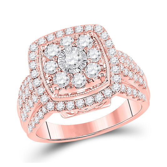 14K Rose Gold Round Diamond Cluster Bridal Wedding Engagement Ring 1-1/2 Cttw, Womens Size: 5-10