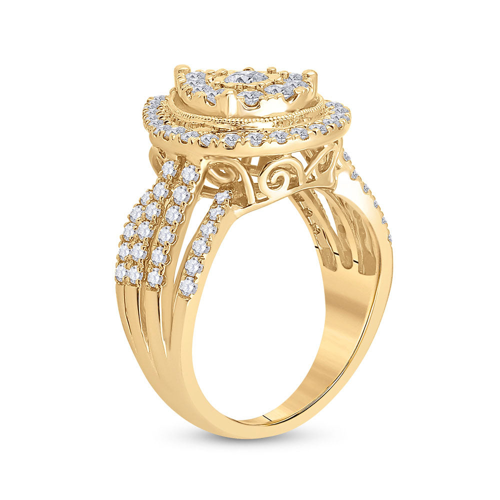 14K Yellow Gold  Womens Round Diamond Teardrop Pear Cluster Ring 1-1/2 Cttw, Womens Size: 5-10