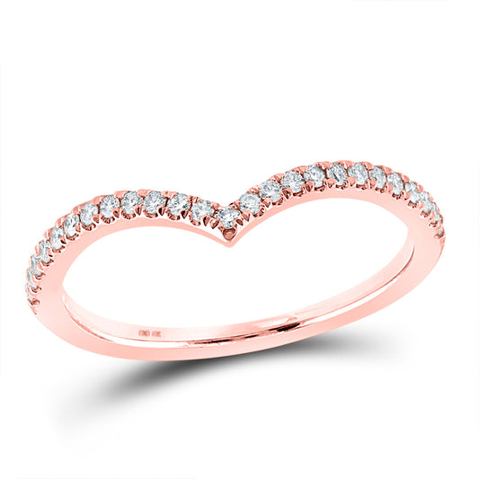 10K Rose Gold Womens Round Diamond Chevron Stackable Band Ring 1/5 Cttw, Womens Size: 5-10