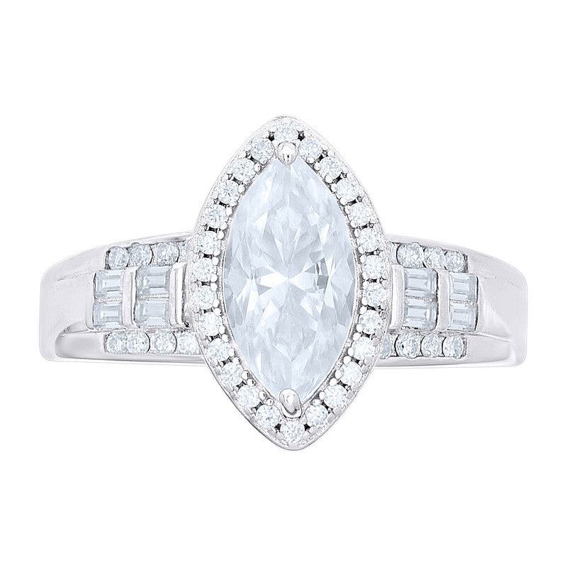 925 Sterling Silver Baguette/Marquise Moissanite Ring