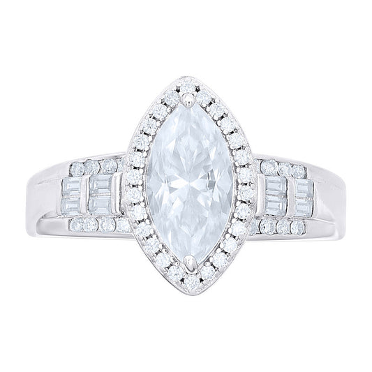 925 Sterling Silver Baguette/Marquise Moissanite Ring